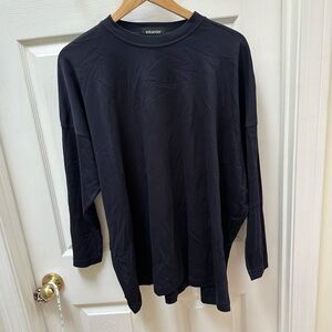 Eskandar Navy Blue long sleeve smaller round neck - mid Top Shirt o/s